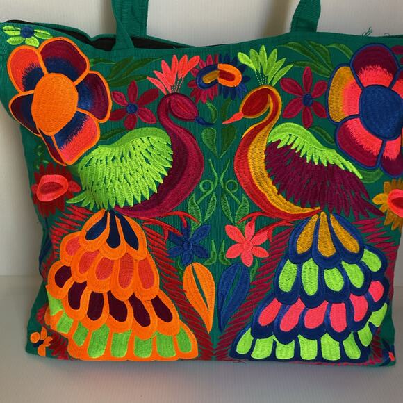 Handmade Mexican Peacock Tote Bag Ethically - Picture 6 of 14